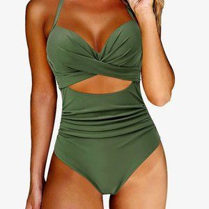 NEW Women Cutout One Piece Swimsuit Tummy Control Cross Back Bathing Suit Sz XL